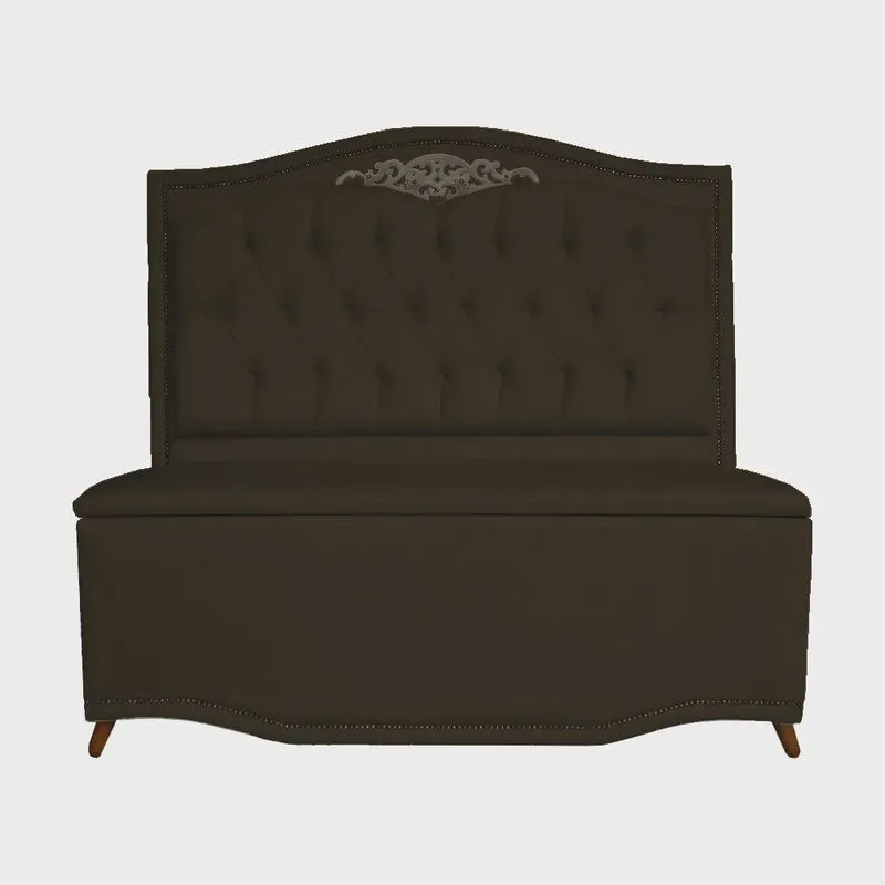 Cabeceira mais Calçadeira Casal King 195cm Para Cama Box Greta Suede Marrom - ds Estofados