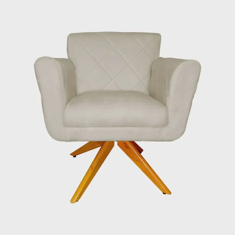 Poltrona Decorativa Isabela em Tressê Pés Madeira Giratório Suede Bege - ds Estofados