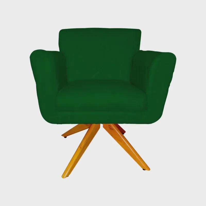 Poltrona Decorativa Isabela em Tressê Pés Madeira Giratório Suede Verde - ds Estofados