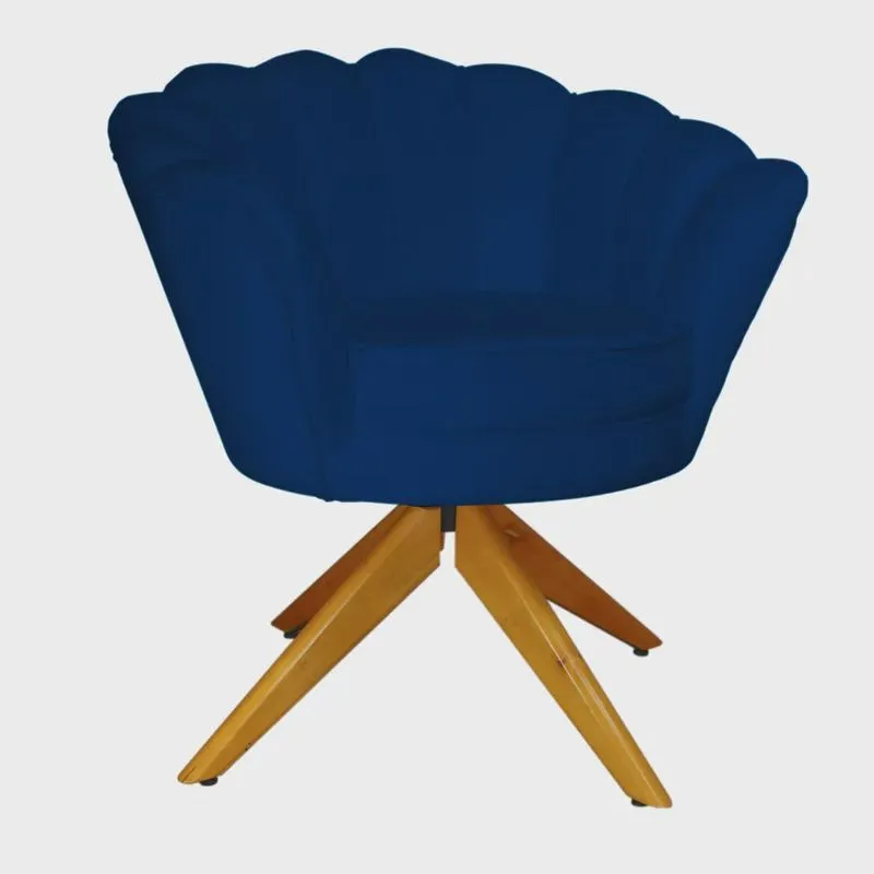 Poltrona Decorativa Pétala Pés Madeira Giratório Suede Azul Marinho - ds Estofados
