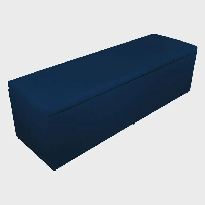 Calçadeira Recamier Baú Solteiro 90cm Eva Suede Azul Marinho - ds Estofados