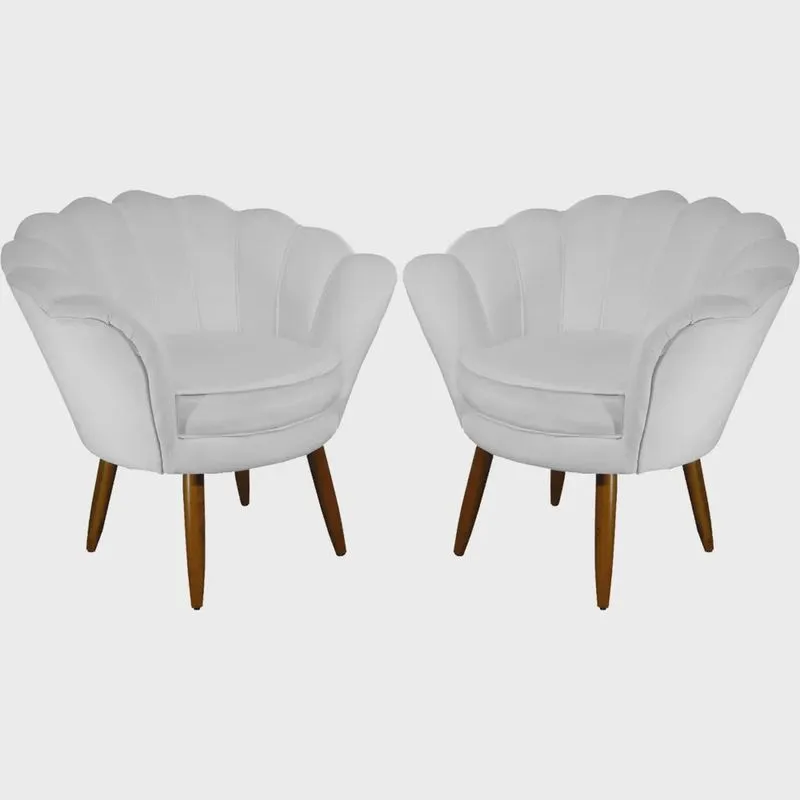 Kit 02 Poltronas Decorativa Pétala Pés Palito Suede Branco - ds Estofados