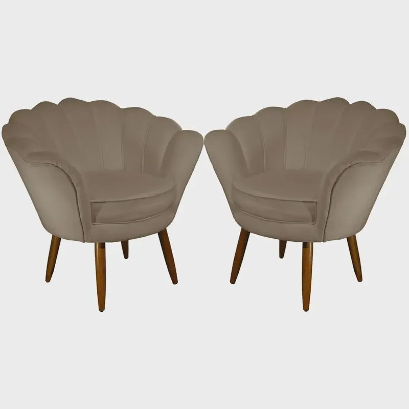 Kit 02 Poltronas Decorativa Pétala Pés Palito Suede Capuccino - ds Estofados