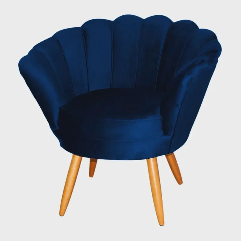 Poltrona Decorativa Pétala Pés Palito Veludo Azul Marinho - ds Estofados