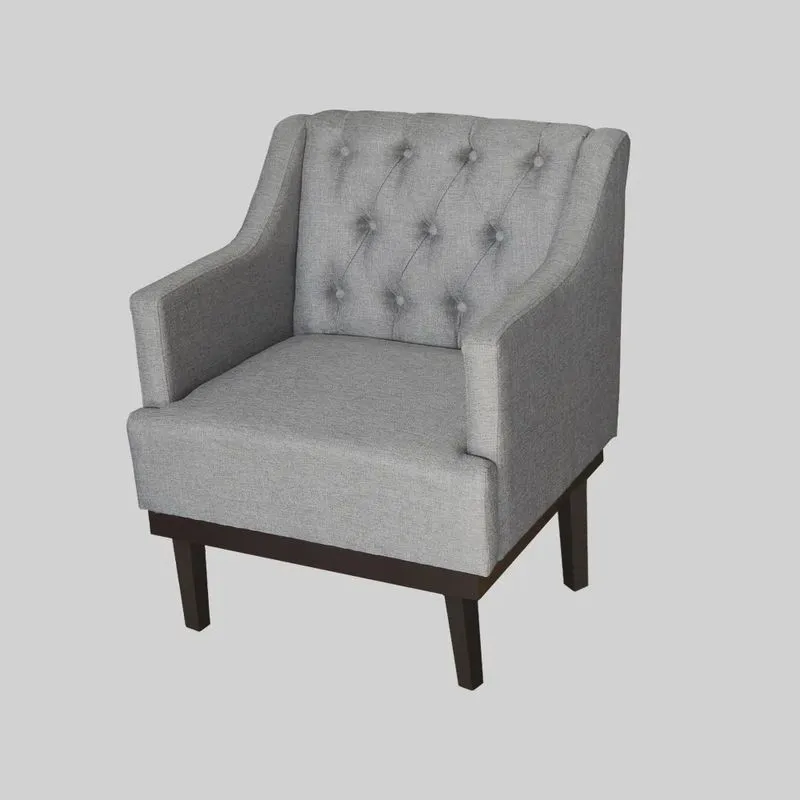 Poltrona Decorativa Clássica Com Base Madeira Linho Cinza - ds Estofados