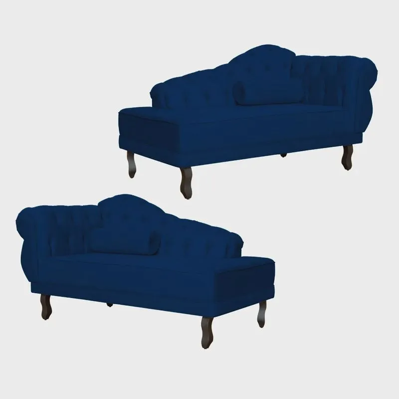 Kit 02 Divã Recamier Larissa Capitonê - Azul Marinho - Ds Estofados