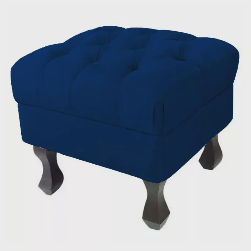 Puff Retrô Fixo Luis Xv Capitonê Suede Azul Marinho - ds Estofados