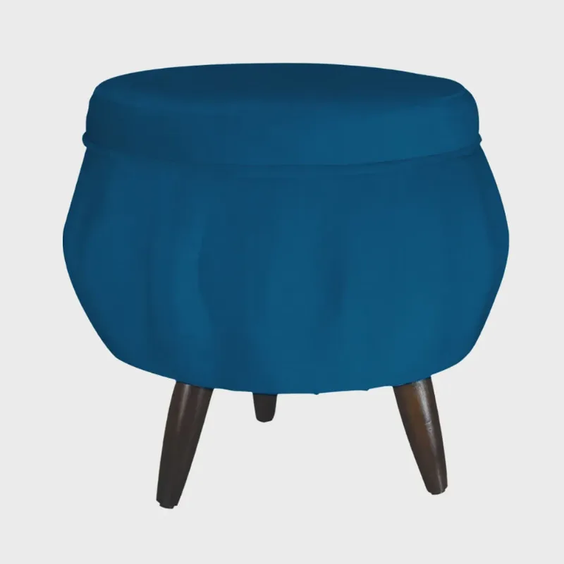 Puff Pétala Pés Palito Tabaco Suede Azul Royal - ds Estofados