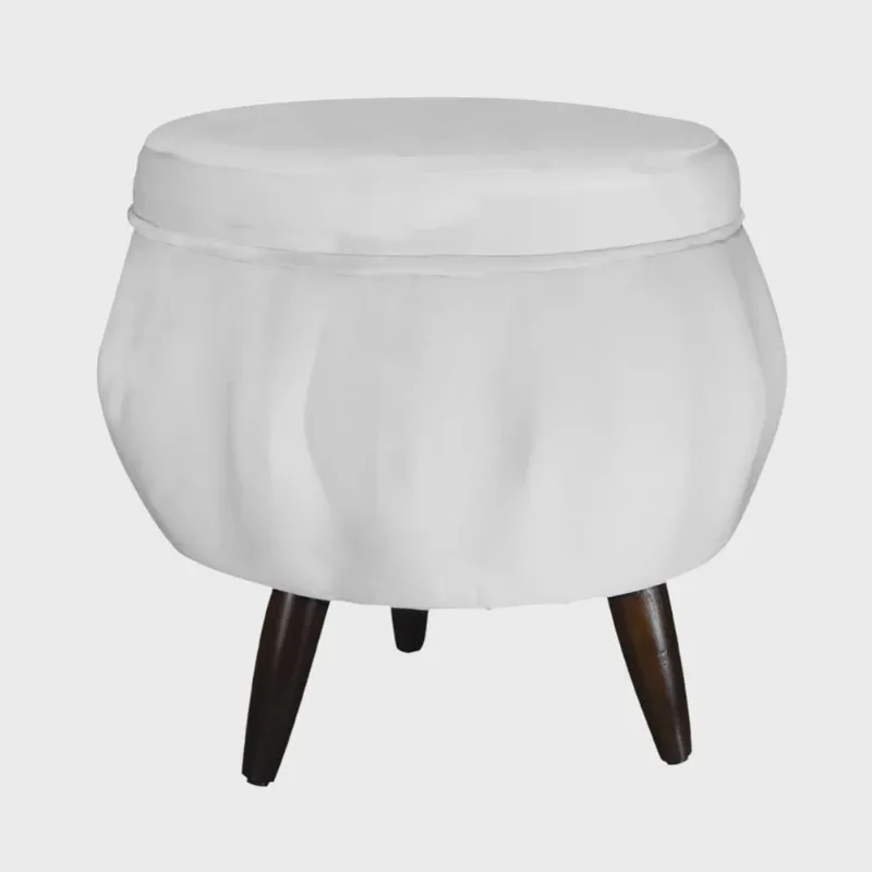 Puff Pétala Pés Palito Tabaco Suede Branco - ds Estofados