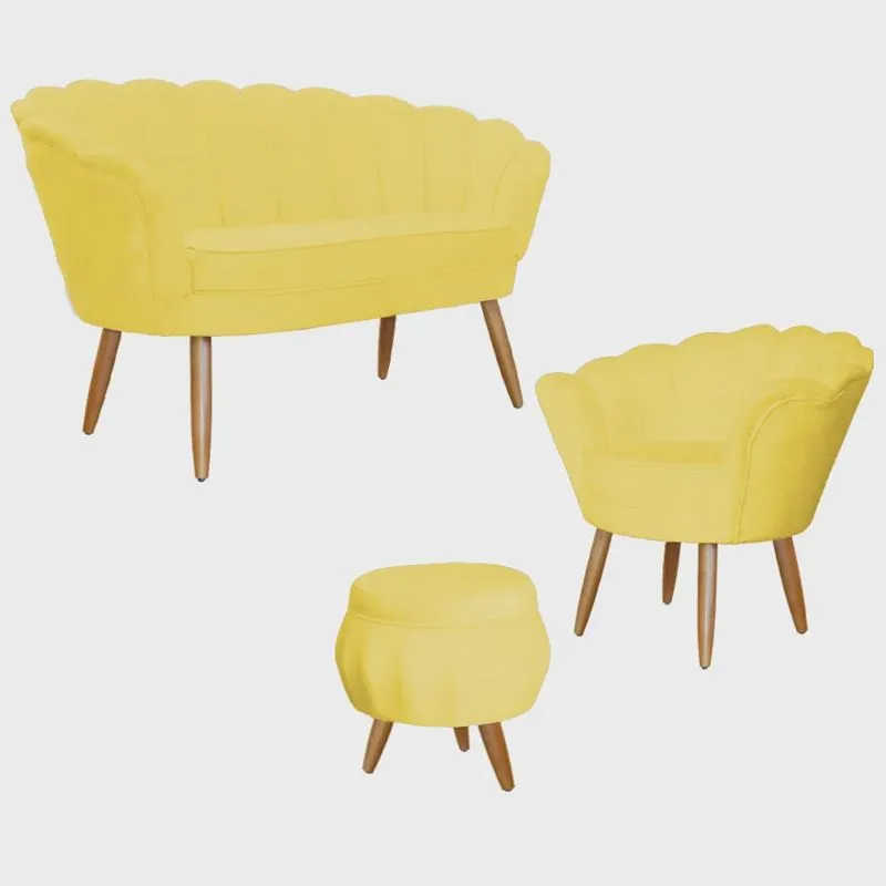 Kit Pétala - Namoradeira, Poltrona e Puff Pétala Suede - Várias Cores - Ds Estofados