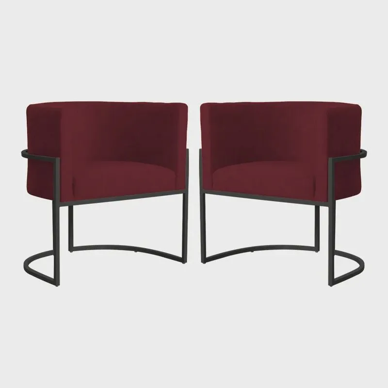 Kit 02 Poltronas Luana Base Preta Suede Cores - ds Estofados