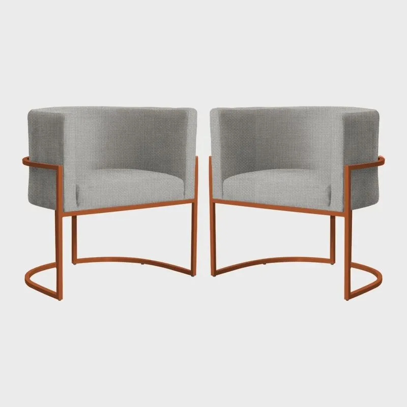 Kit 02 Poltronas Luana Base em Bronze Linho Cores - ds Estofados