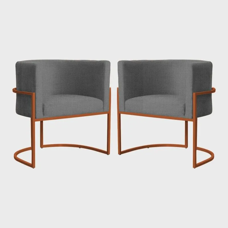 Kit 02 Poltronas Luana Base em Bronze Linho Cores - ds Estofados