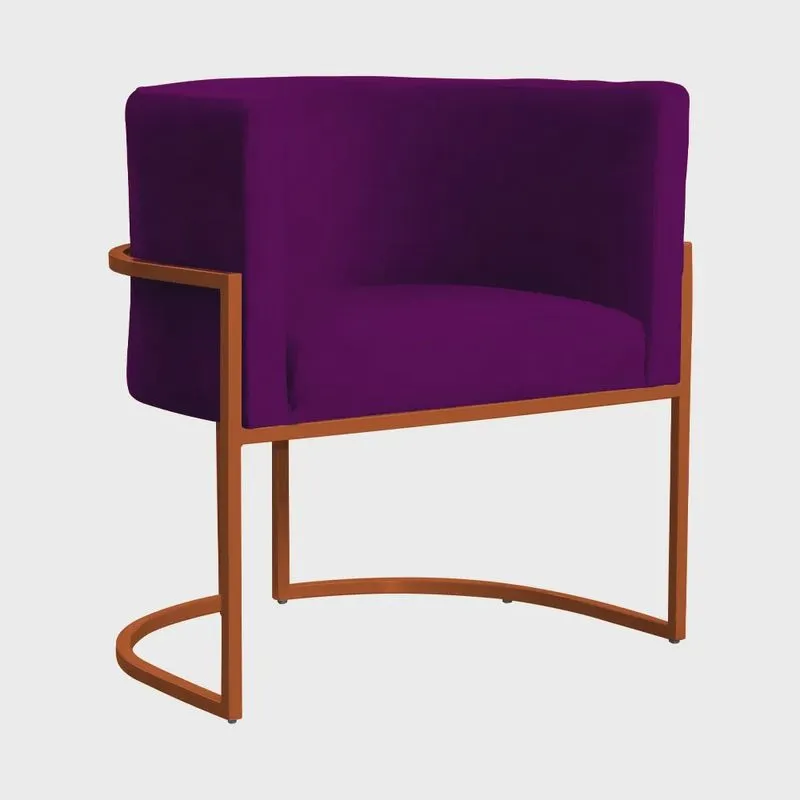 Poltrona Decorativa Luana Base em Metal Bronze Veludo Cores - ds Estofados