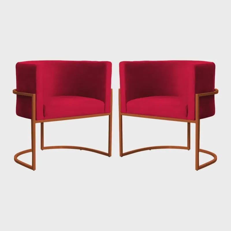 Kit 02 Poltrona Luana Base Bronze Para Sala Veludo Cores - ds Estofados