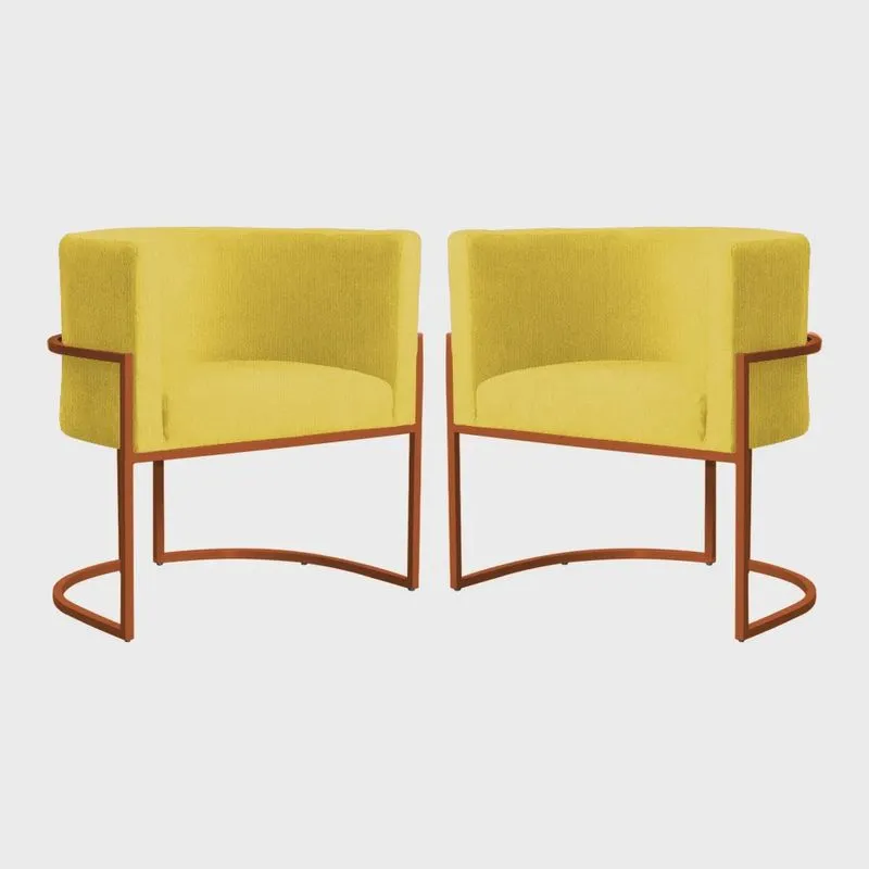 Kit 02 Poltronas Decorativa Luana Base Bronze Suede Cores - ds Estofados