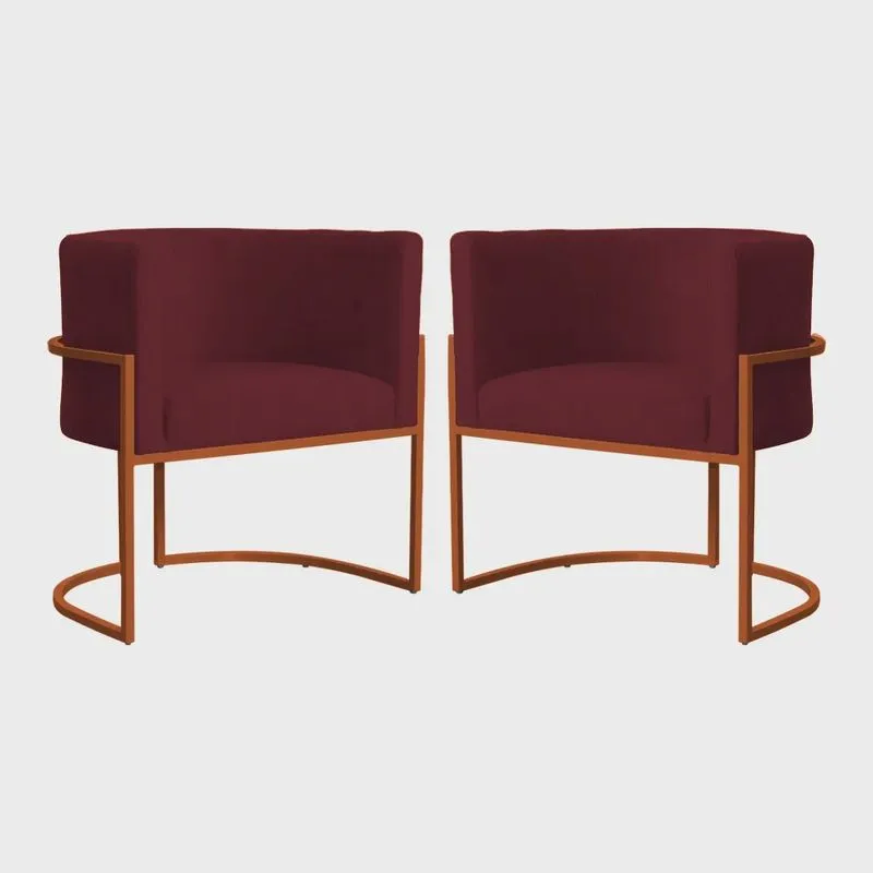 Kit 02 Poltronas Decorativa Luana Base Bronze Suede Cores - ds Estofados