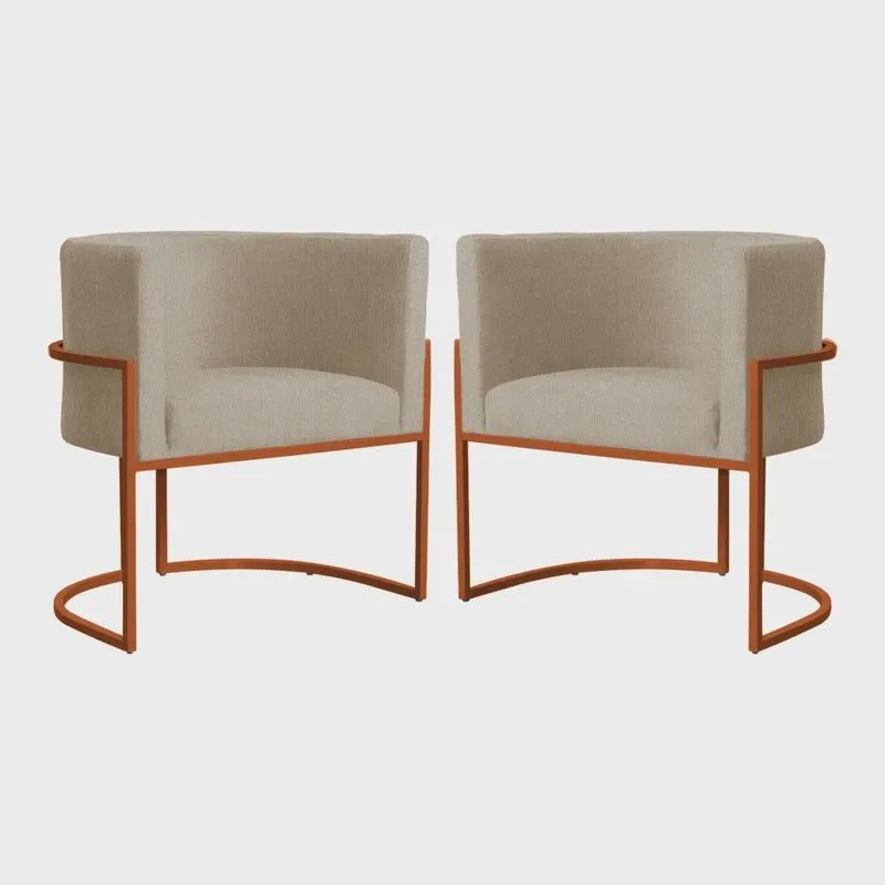 Kit 02 Poltronas Decorativa Luana Base Bronze Suede Cores - ds Estofados