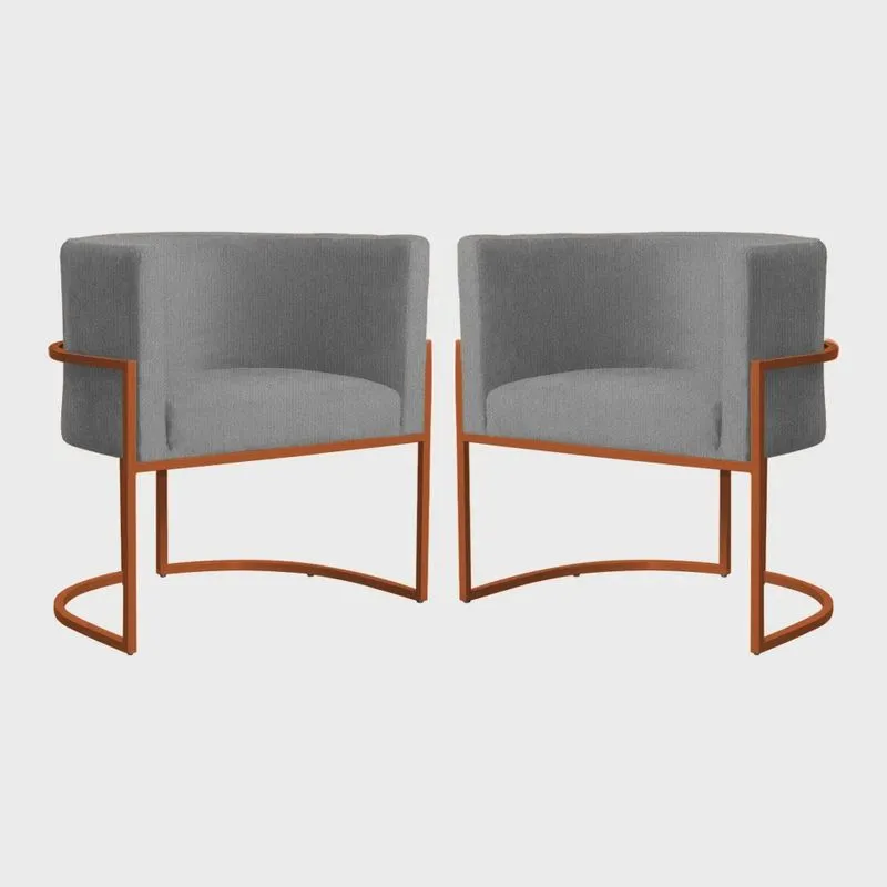 Kit 02 Poltronas Decorativa Luana Base Bronze Suede Cores - ds Estofados