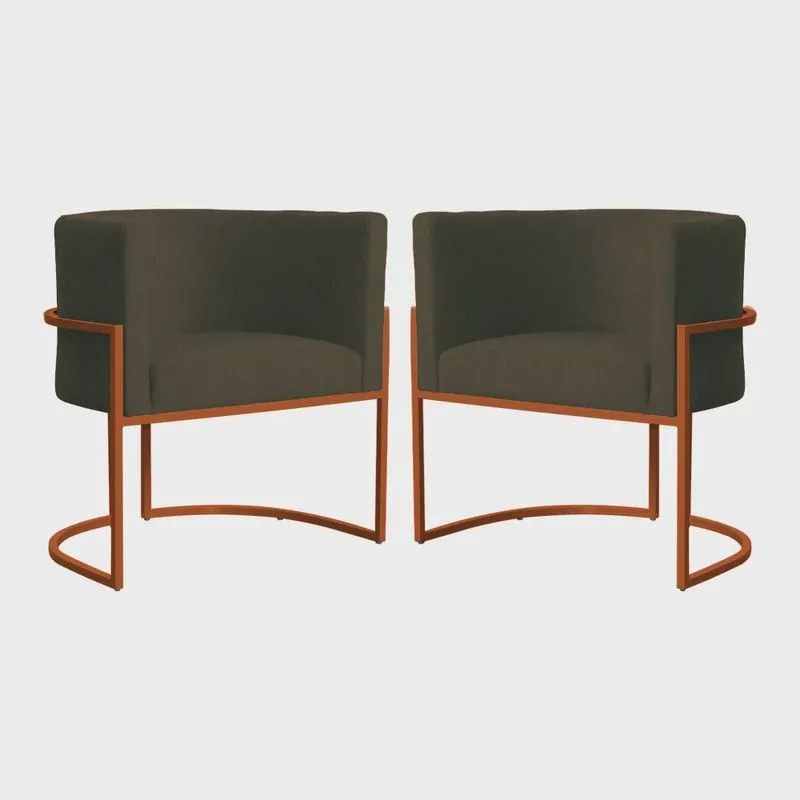 Kit 02 Poltronas Decorativa Luana Base Bronze Suede Cores - ds Estofados