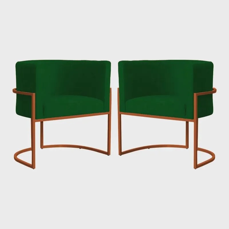 Kit 02 Poltronas Decorativa Luana Base Bronze Suede Cores - ds Estofados