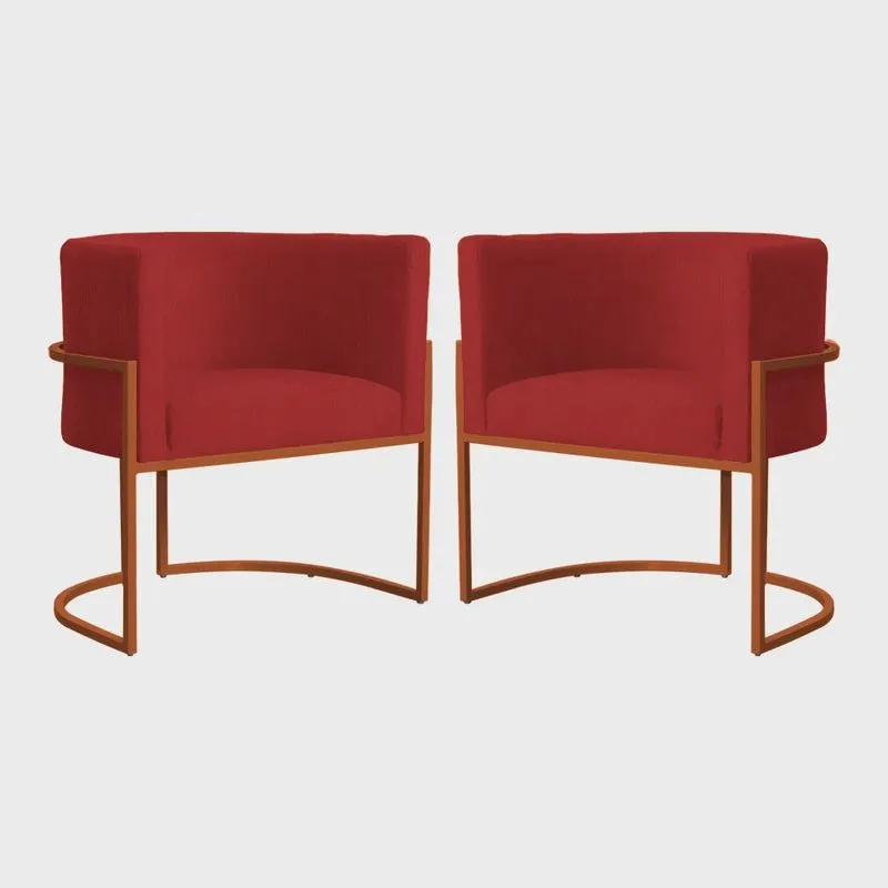 Kit 02 Poltronas Decorativa Luana Base Bronze Suede Cores - ds Estofados