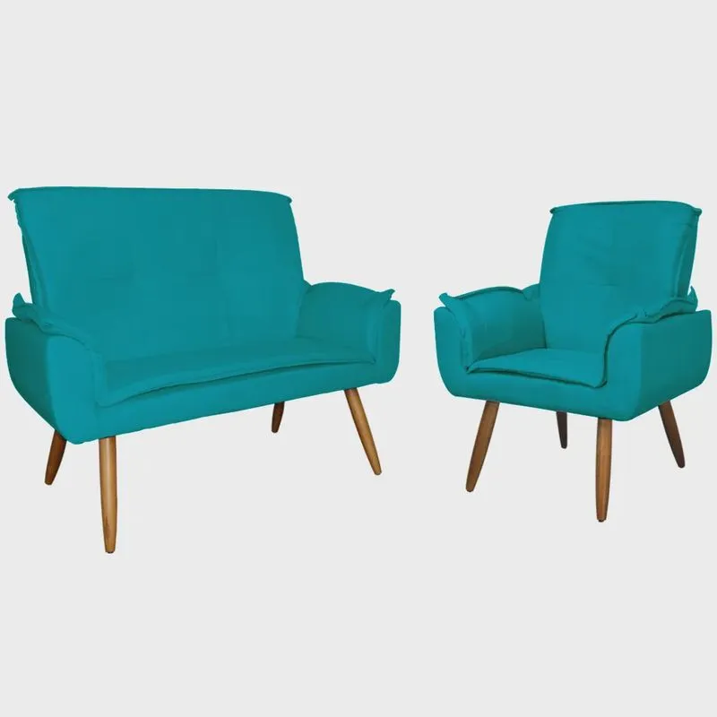 Kit 1 Namoradeira mais 1 Poltrona Emília Suede Cores - ds Estofados