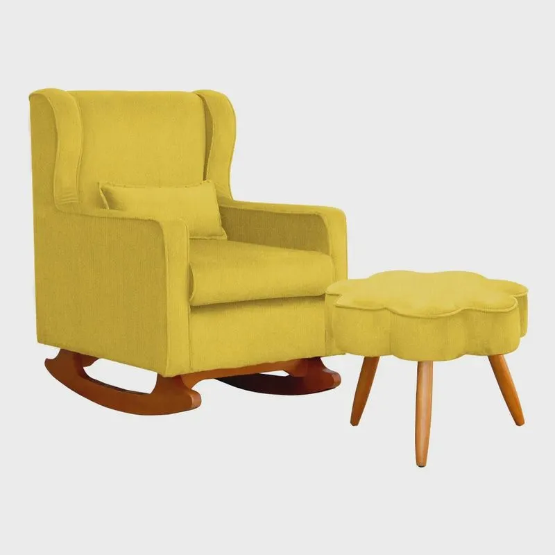 Poltrona Decorativa Sala De Estar Quarto Amamentação Mais Puff Aurora Suede - Estopar