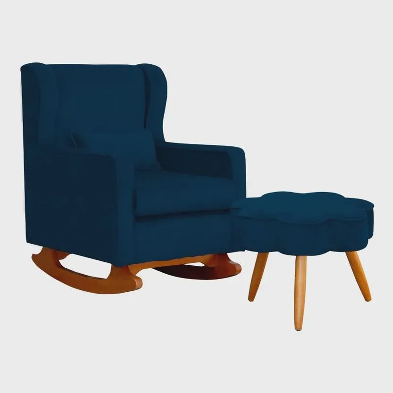 Poltrona Decorativa Sala De Estar Quarto Amamentação Mais Puff Aurora Suede - Estopar