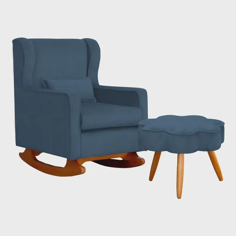 Poltrona Decorativa Sala De Estar Quarto Amamentação Mais Puff Aurora Suede - Estopar