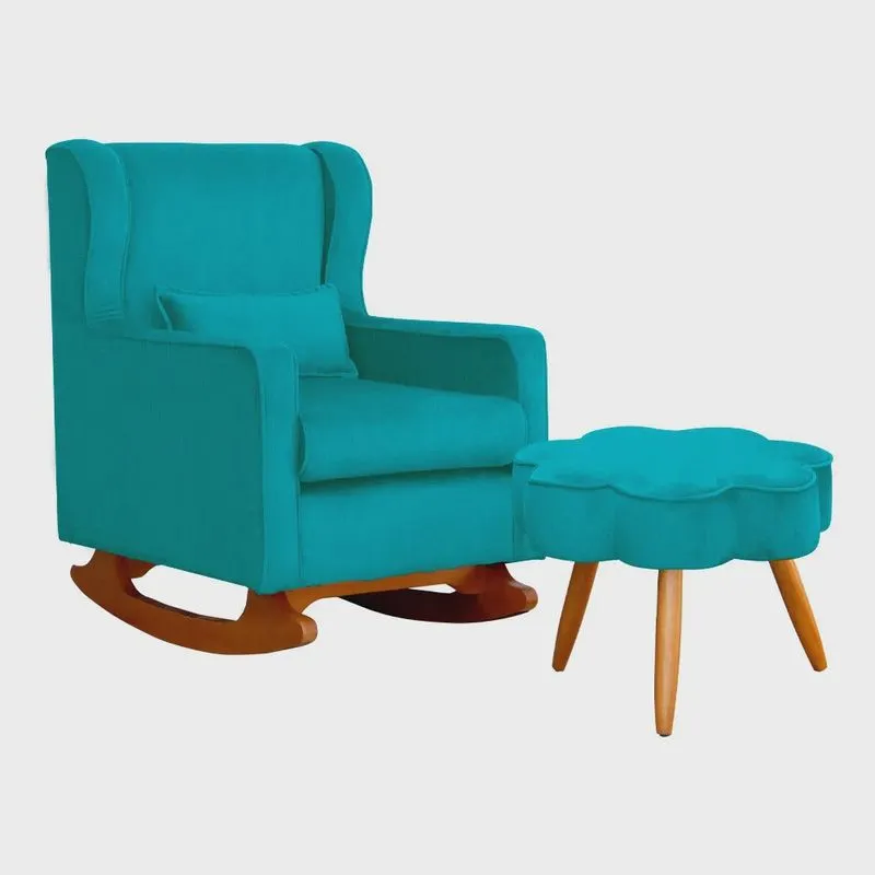 Poltrona Decorativa Sala De Estar Quarto Amamentação Mais Puff Aurora Suede - Estopar
