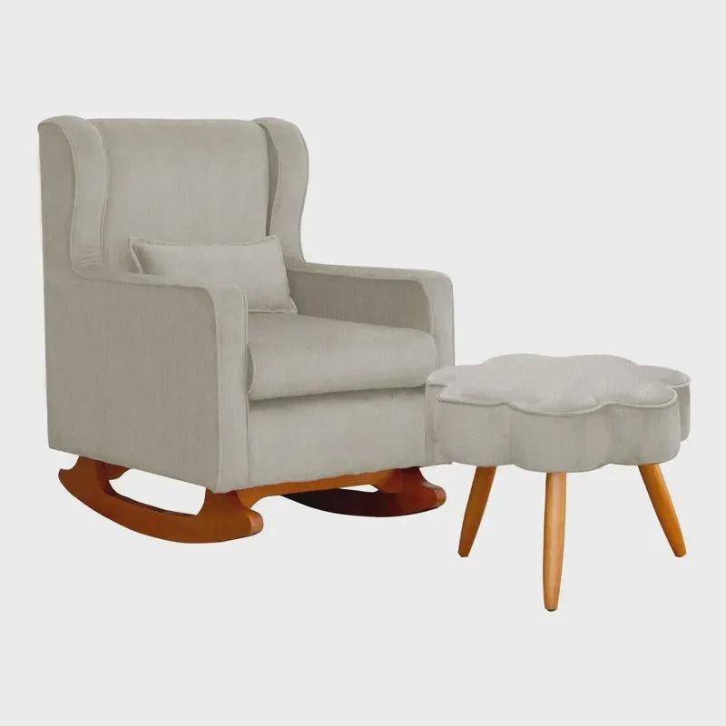 Poltrona Decorativa Sala De Estar Quarto Amamentação Mais Puff Aurora Suede - Estopar