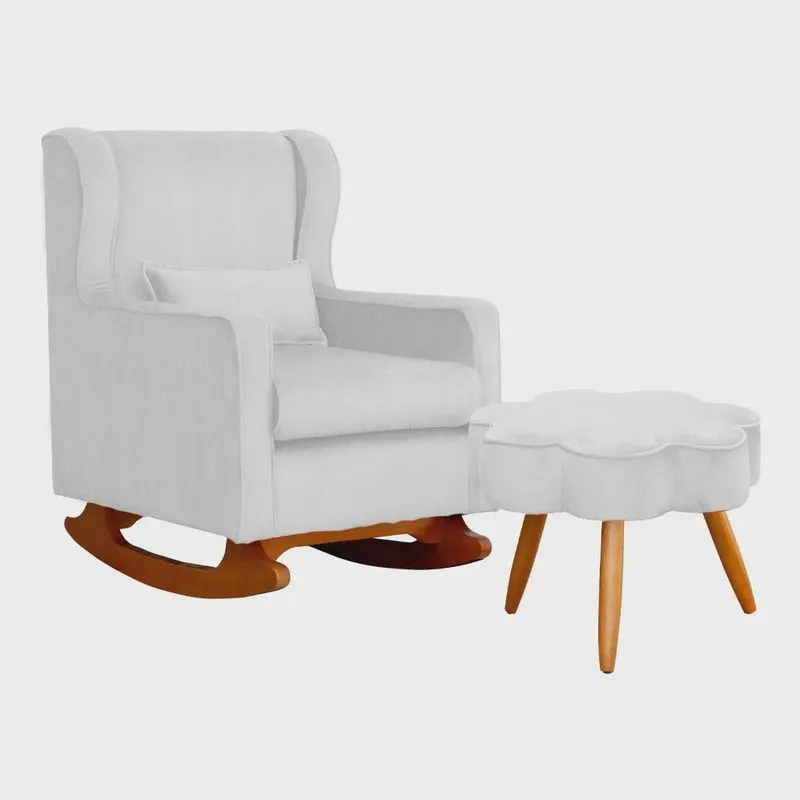 Poltrona Decorativa Sala De Estar Quarto Amamentação Mais Puff Aurora Suede - Estopar