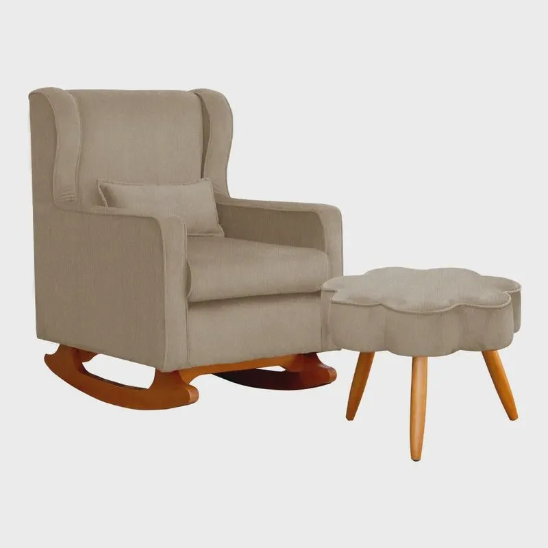 Poltrona Decorativa Sala De Estar Quarto Amamentação Mais Puff Aurora Suede - Estopar