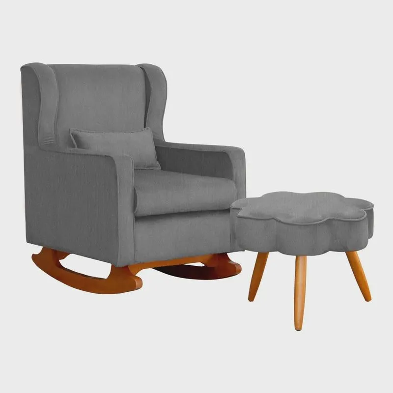 Poltrona Decorativa Sala De Estar Quarto Amamentação Mais Puff Aurora Suede - Estopar