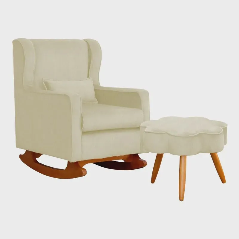 Poltrona Decorativa Sala De Estar Quarto Amamentação Mais Puff Aurora Suede - Estopar