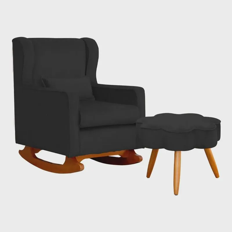 Poltrona Decorativa Sala De Estar Quarto Amamentação Mais Puff Aurora Suede - Estopar