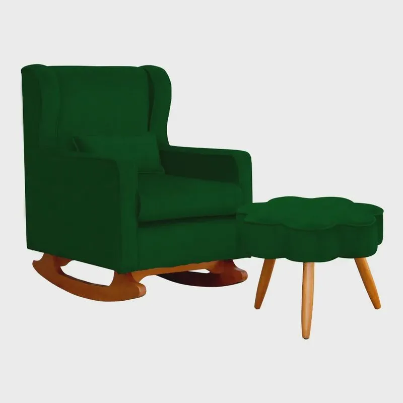 Poltrona Decorativa Sala De Estar Quarto Amamentação Mais Puff Aurora Suede - Estopar