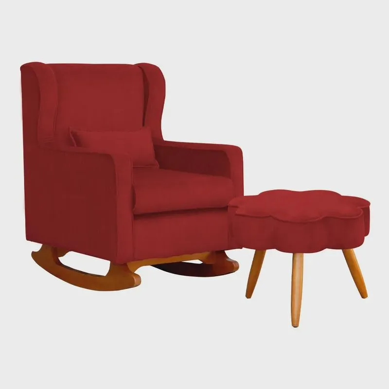 Poltrona Decorativa Sala De Estar Quarto Amamentação Mais Puff Aurora Suede - Estopar