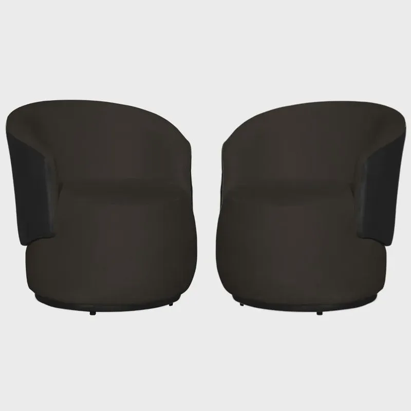 Kit 02 Poltronas Tecido Suede Com Composê em Corino Preto Beatriz