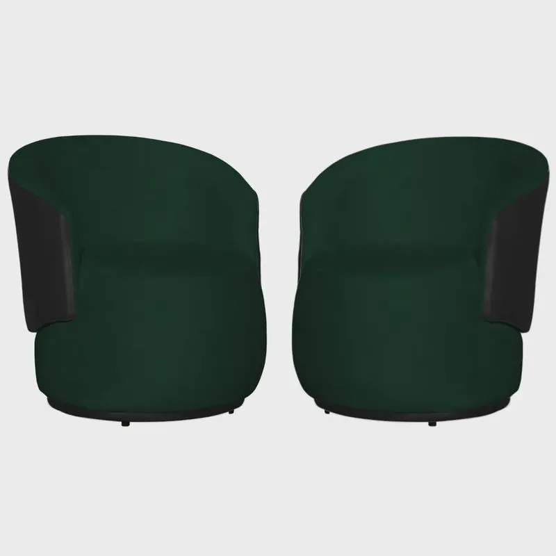 Kit 02 Poltronas Tecido Suede Com Composê em Corino Preto Beatriz