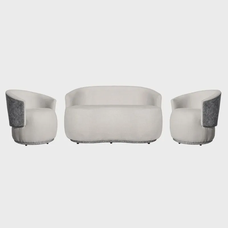 Kit Namoradeira Mais 02 Poltronas Orgânico Beatriz Tecido Bouclé Mesclado Com Tecido Estilo Calacata Cinza - Estopar