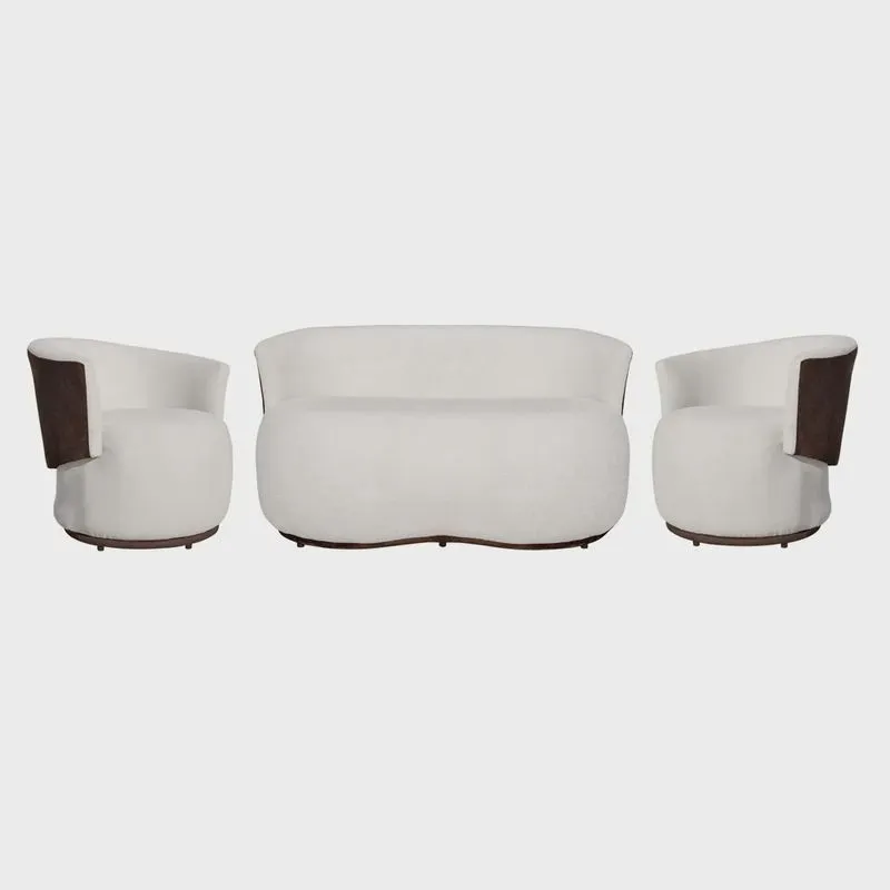 Kit Namoradeira Mais 02 Poltronas Beatriz Orgânico Tecido Bouclé Mesclado Com Tecido Estilo Calacata Marrom - Estopar