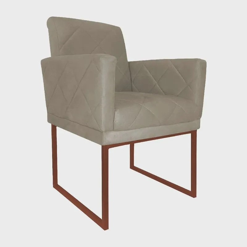 Poltrona Decorativa Klara Base Ferro Bronze Suede - Estopar
