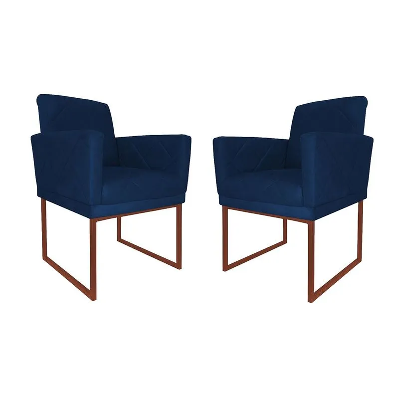 Kit 02 Poltronas Klara Para Sala Base Ferro Bronze Suede - Estopar
