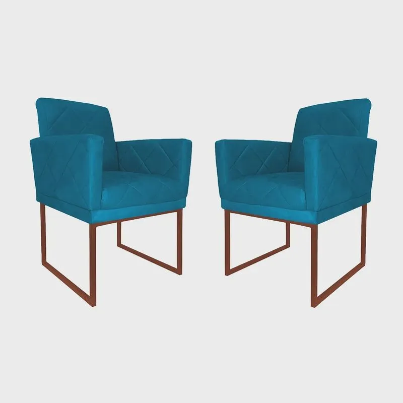 Kit 02 Poltronas Klara Para Sala Base Ferro Bronze Suede - Estopar