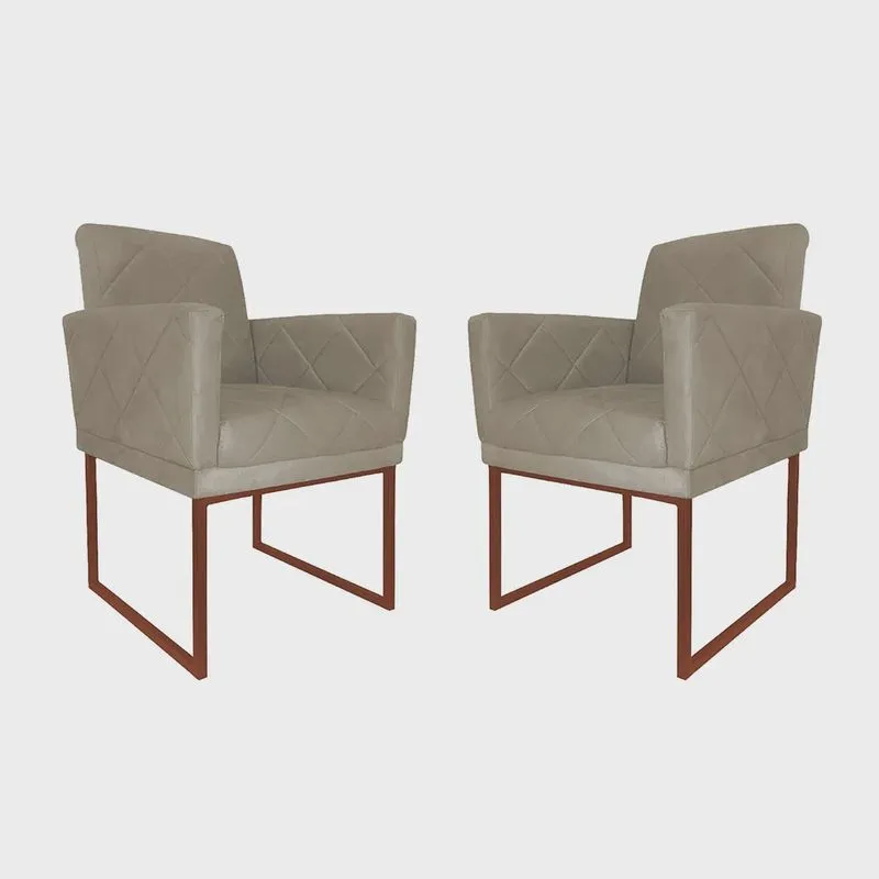 Kit 02 Poltronas Klara Para Sala Base Ferro Bronze Suede - Estopar