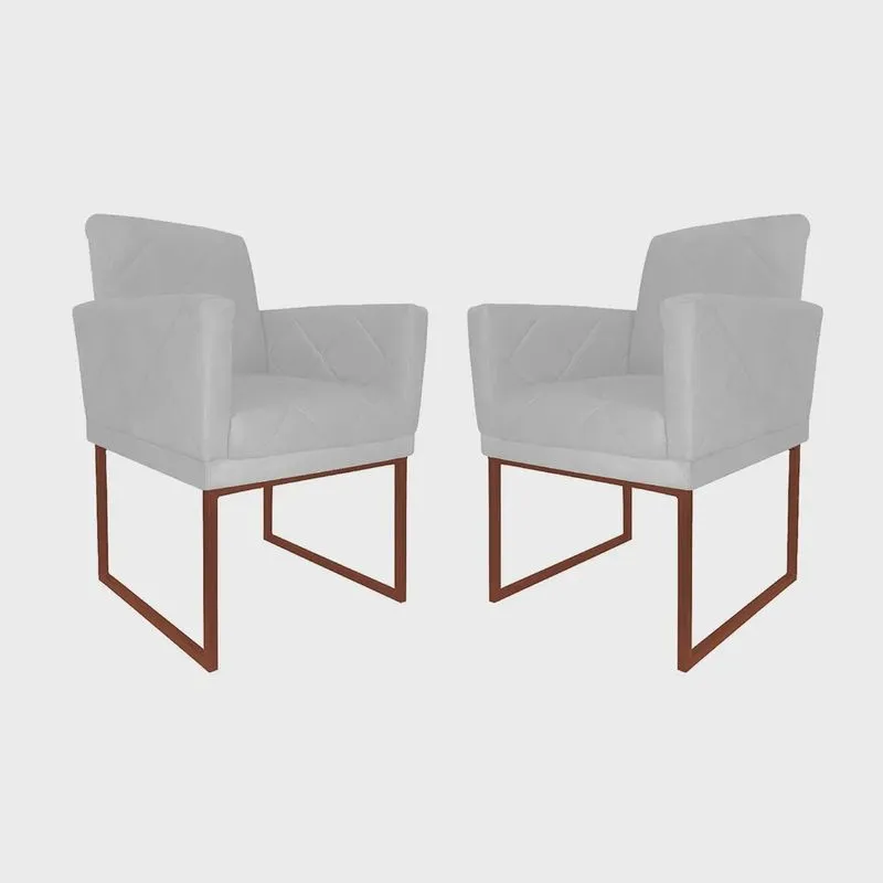 Kit 02 Poltronas Klara Para Sala Base Ferro Bronze Suede - Estopar