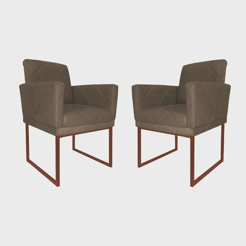 Kit 02 Poltronas Klara Para Sala Base Ferro Bronze Suede - Estopar