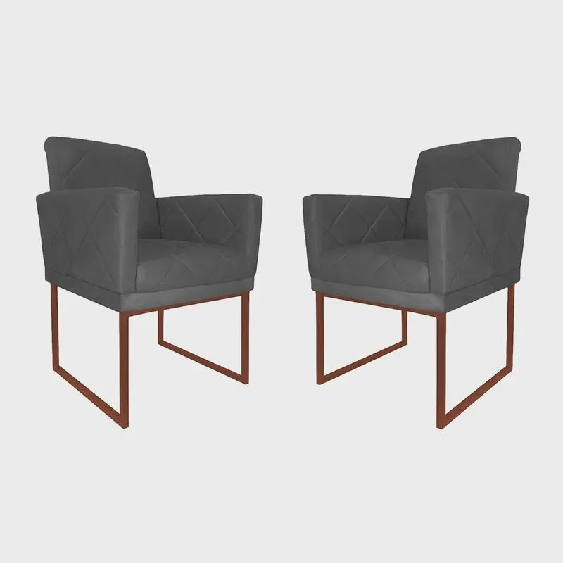 Kit 02 Poltronas Klara Para Sala Base Ferro Bronze Suede - Estopar
